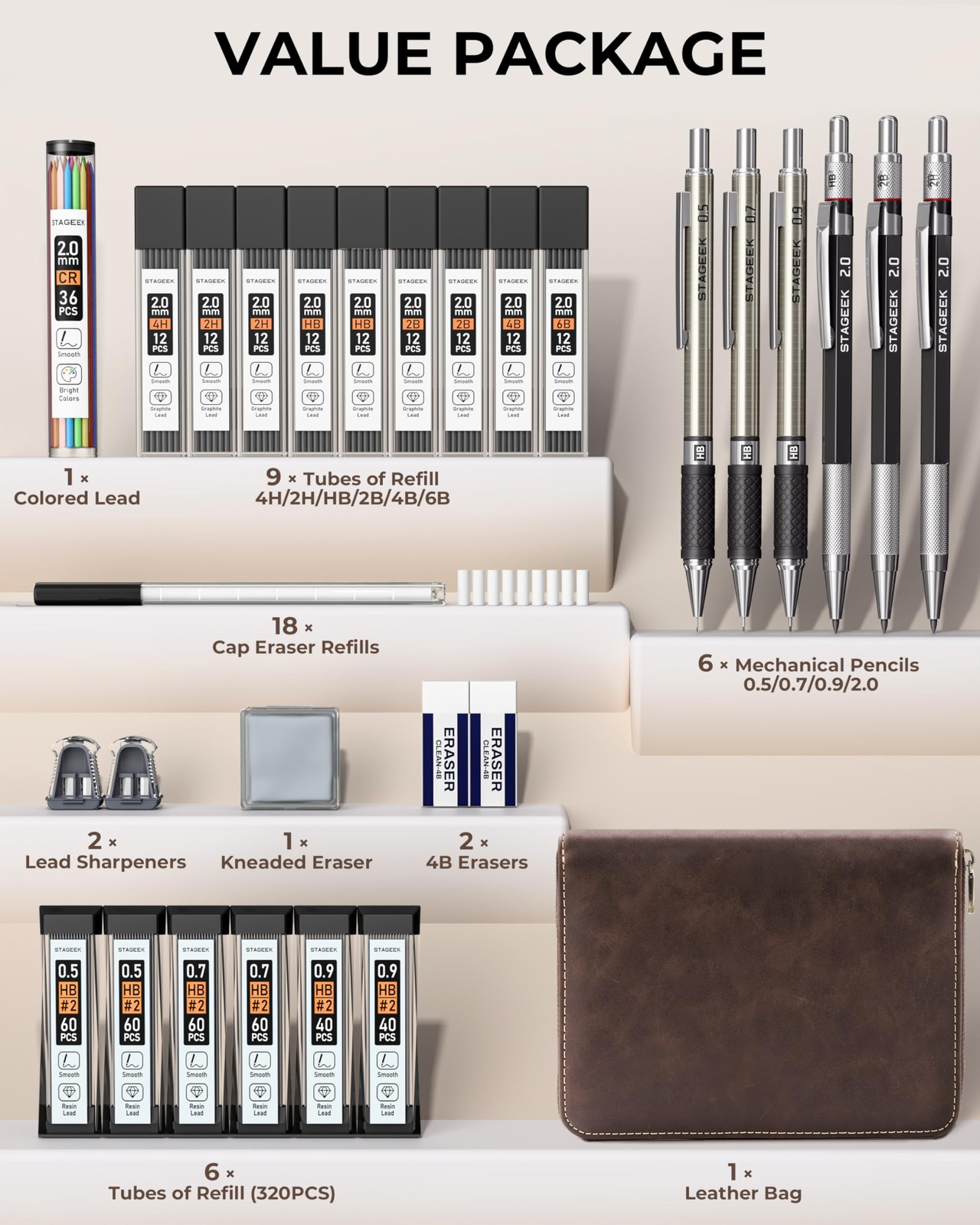 Mechanical Pencil Set with Leather Bag 30 Count, Drawing Pencils 0.5, 0.7, 0….