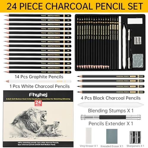 Drawing Pencil Set 24 Pieces Graphite Sketching Pencils for Artists Black