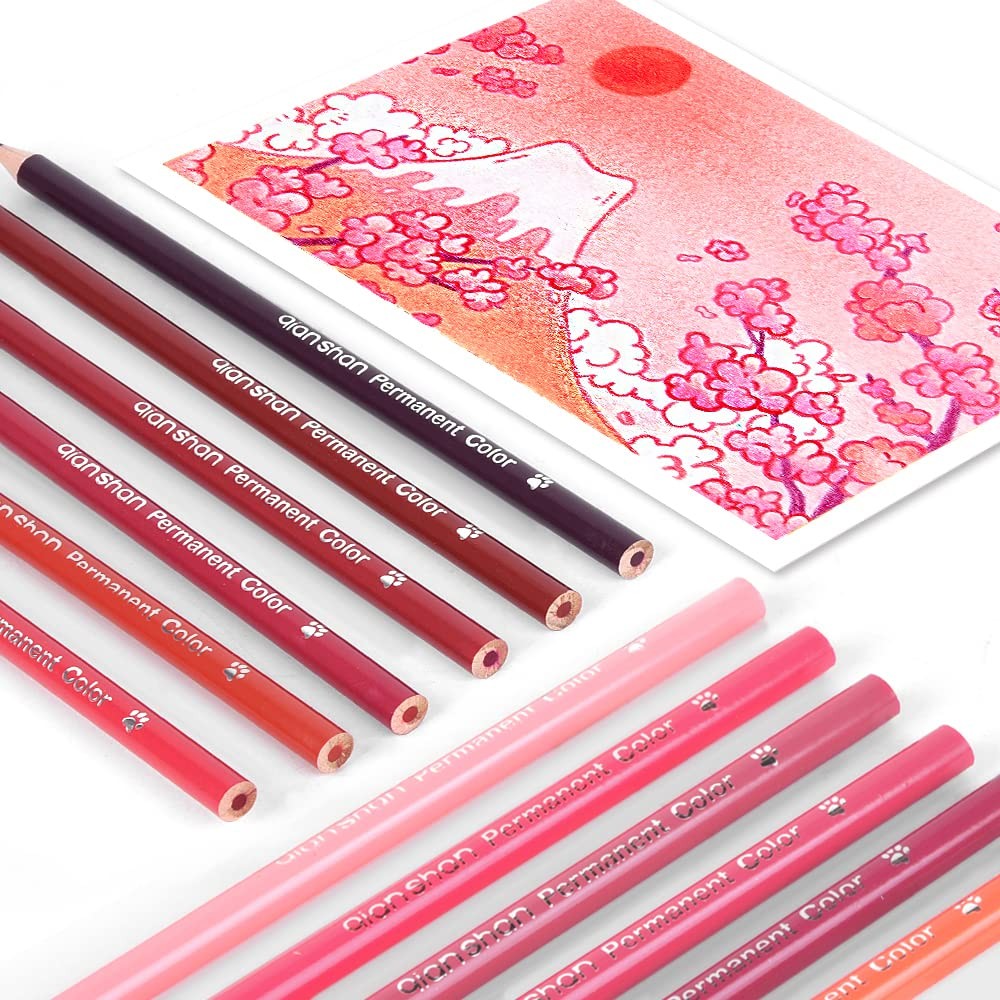 qianshan 12 Red Colored Pencils Oil Based Pre-sharpened Wooden 12 red pencils