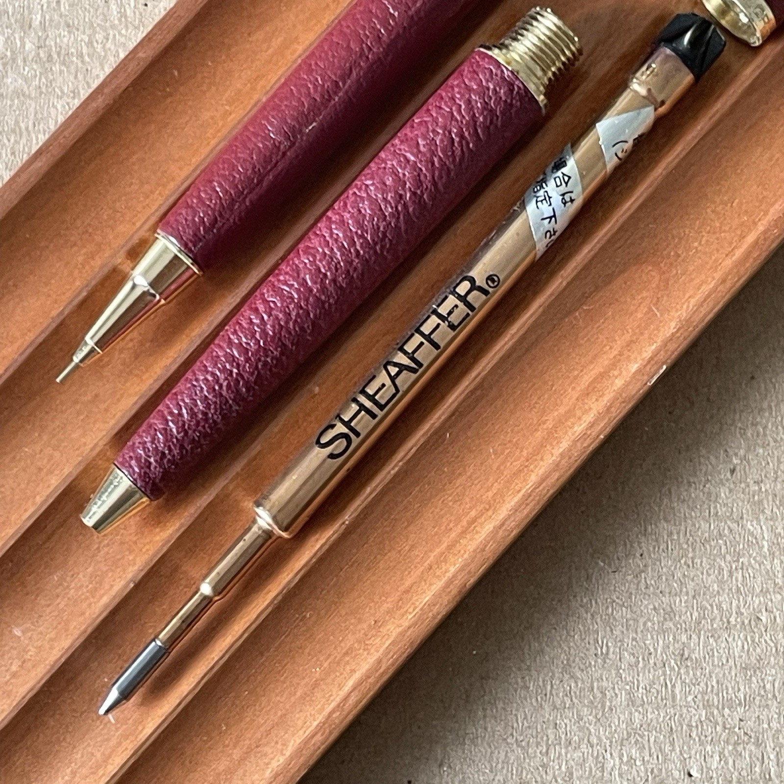 Sailor Mechanical Pencil Ballpoint Pen Set of 2 Leather Barrel Made in Japan