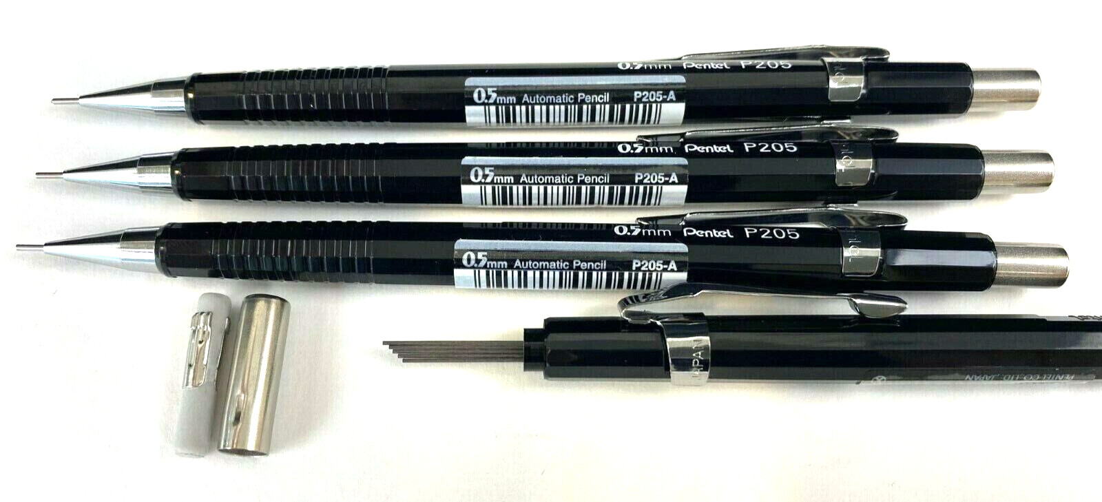 Pentel Sharp Mechanical Pencil 0.5Mm Black Barrel, 4 Erasers Include P205A ZEH10
