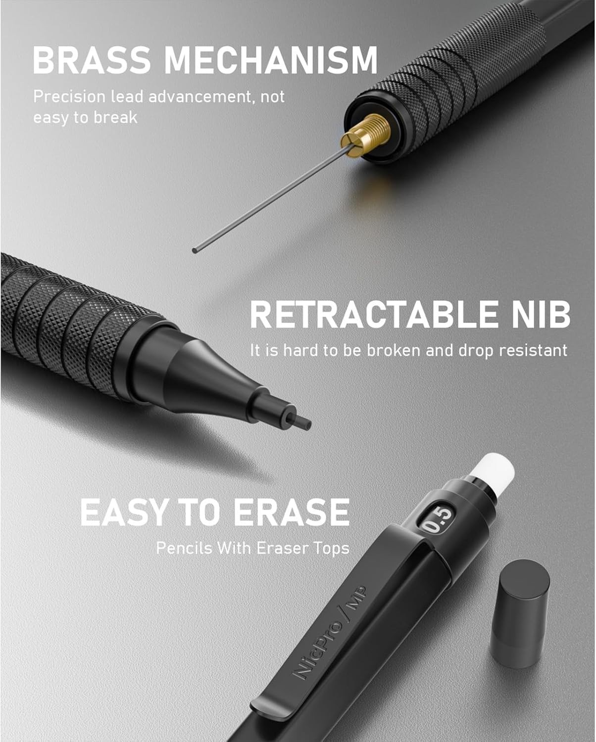 Metal Mechanical Pencil Set for Architects – 3 Pencils with 480 Refills