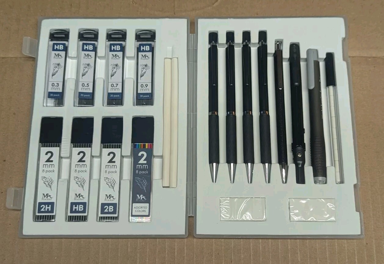 Mozart Premium Art Mechanical Pencil Set Eraser 0.3 0.5 0.7 0.9 2.0mm + Color