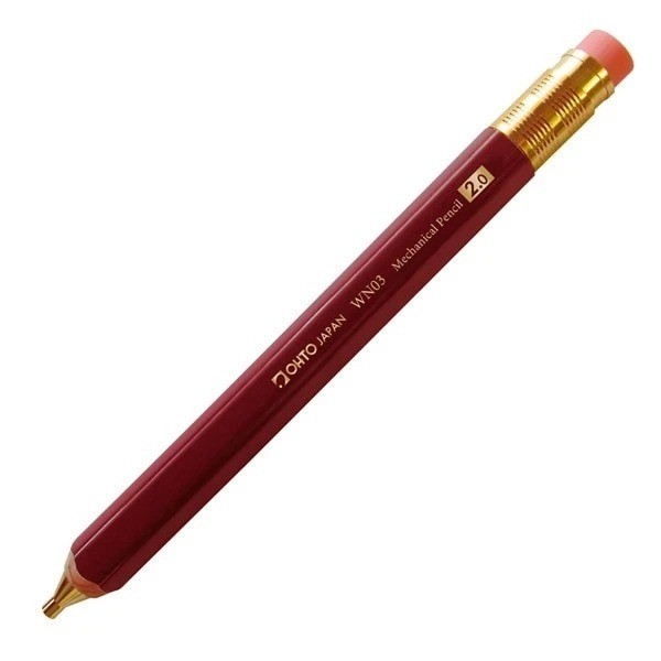 Ohto WN03 Wooden Mechanical Red Pencil 2.0mm Warm & Natural Cedar Made In Japan