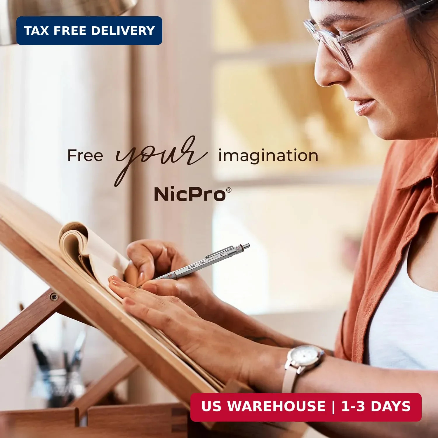 Nicpro Blocky Gear 0.3 mm Mechanical Pencils Set in Case, Metal Pencil with 120