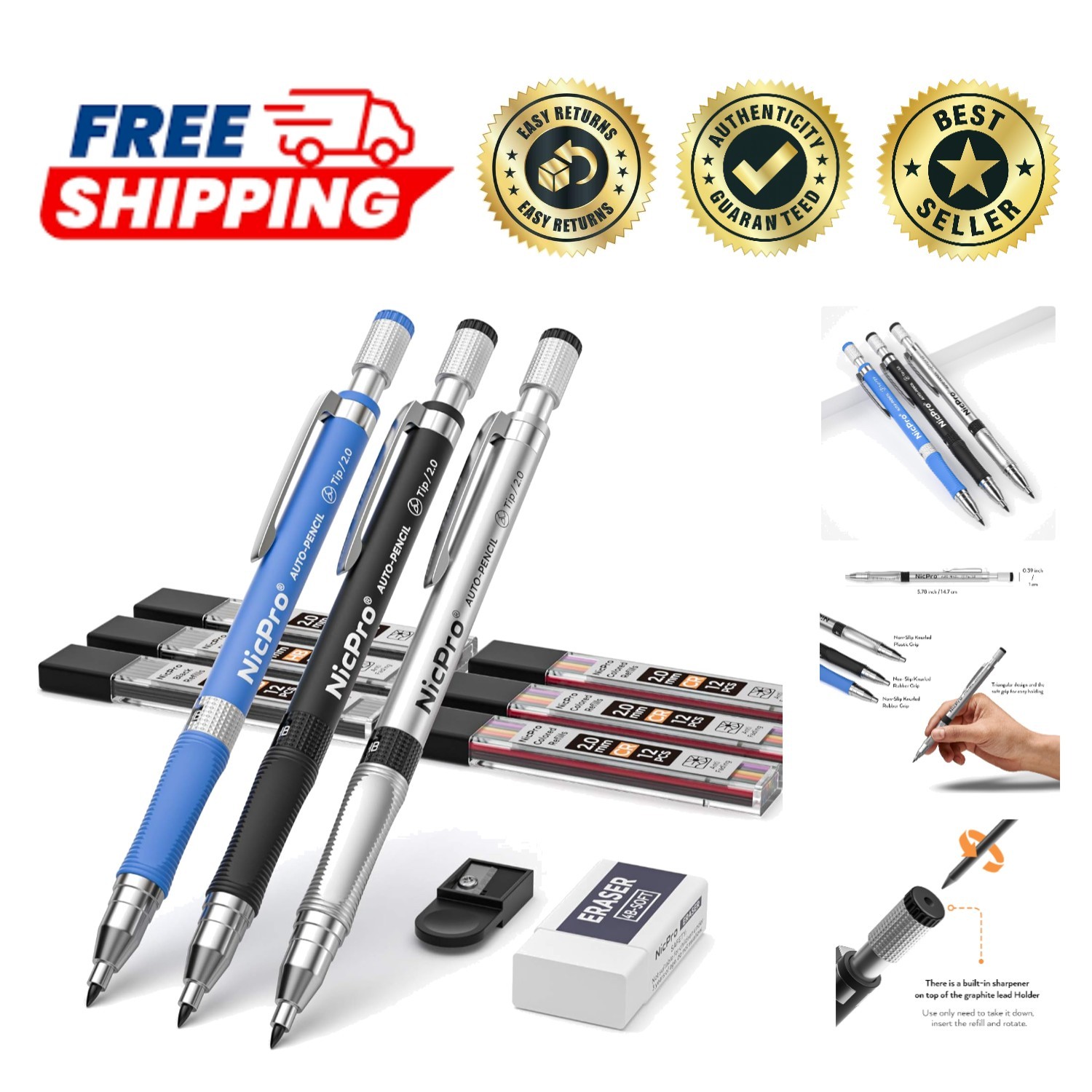 3PCS Carpenter Drafting Pencils with 72 Color Refills & Accessories Included