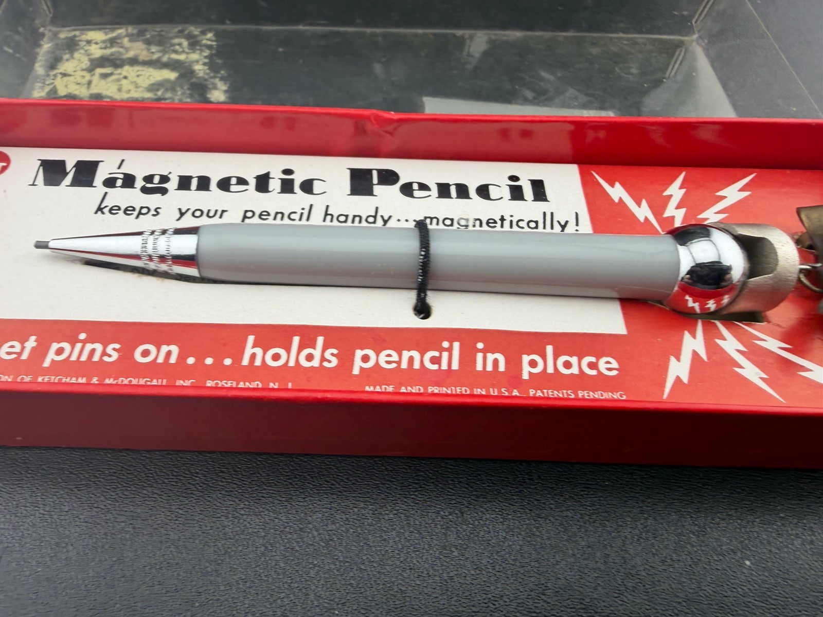 Vintage PAT Magnetic Mechanical Pencil Desk Clip Holder With Box