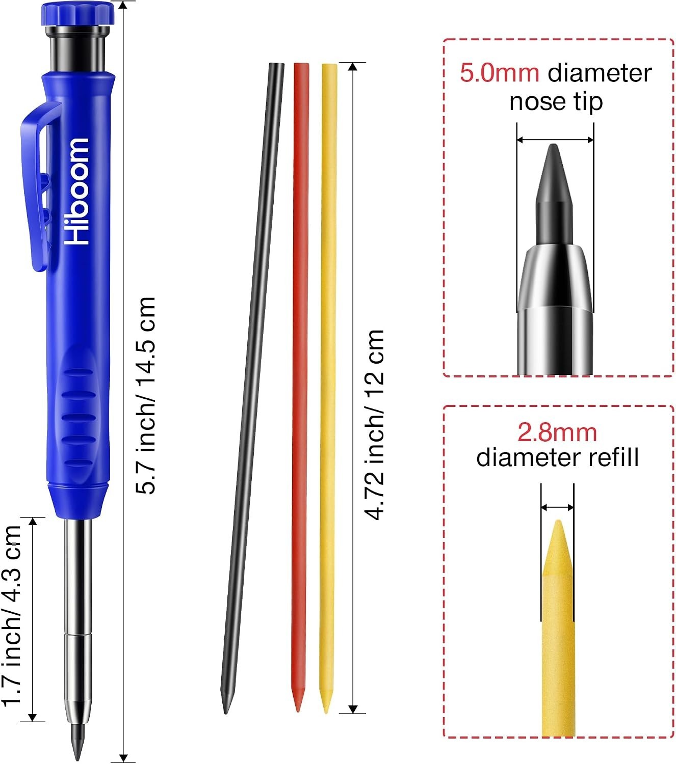 3 Pack Solid Carpenter Pencil with 21 Refill, Long Nosed Deep Hole Mechanical…