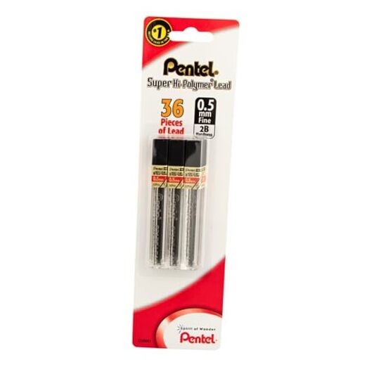 Lead Refills 0.5mm 2B, Black, 12 Leads per Tube (C505-2B) – Pack of 3