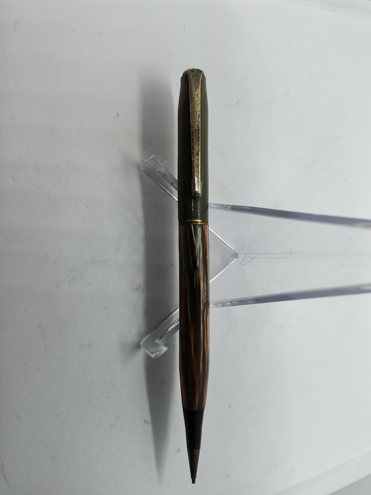 KEMPOINT 1950s Vtg Mechanical Pencil, Olive Green Cap & multi colored Bottom.