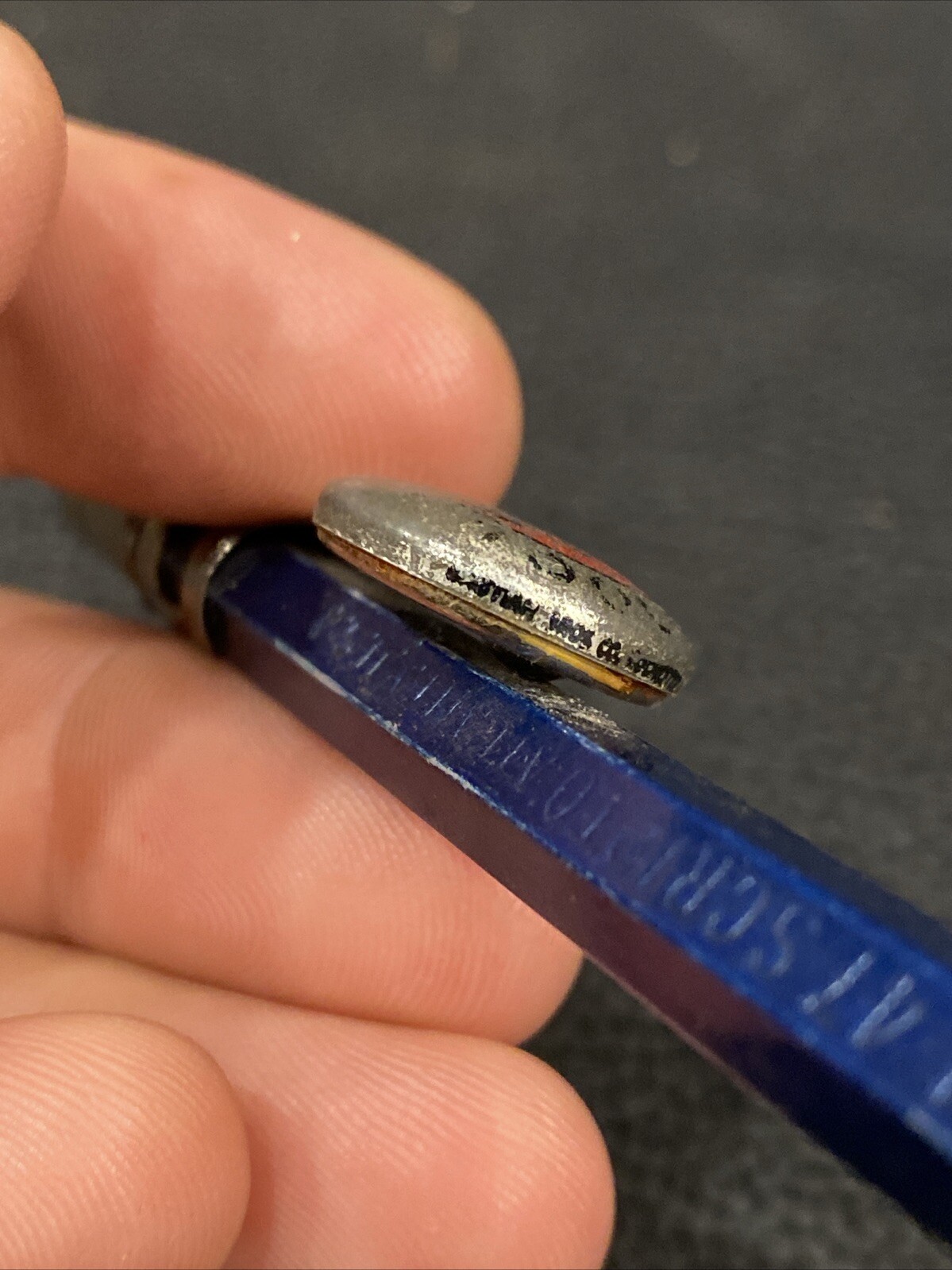 VTG 1930’s SCRIPTO 4-47 Blue STARRETT TOOLS Advertising Button Mechanical Pencil