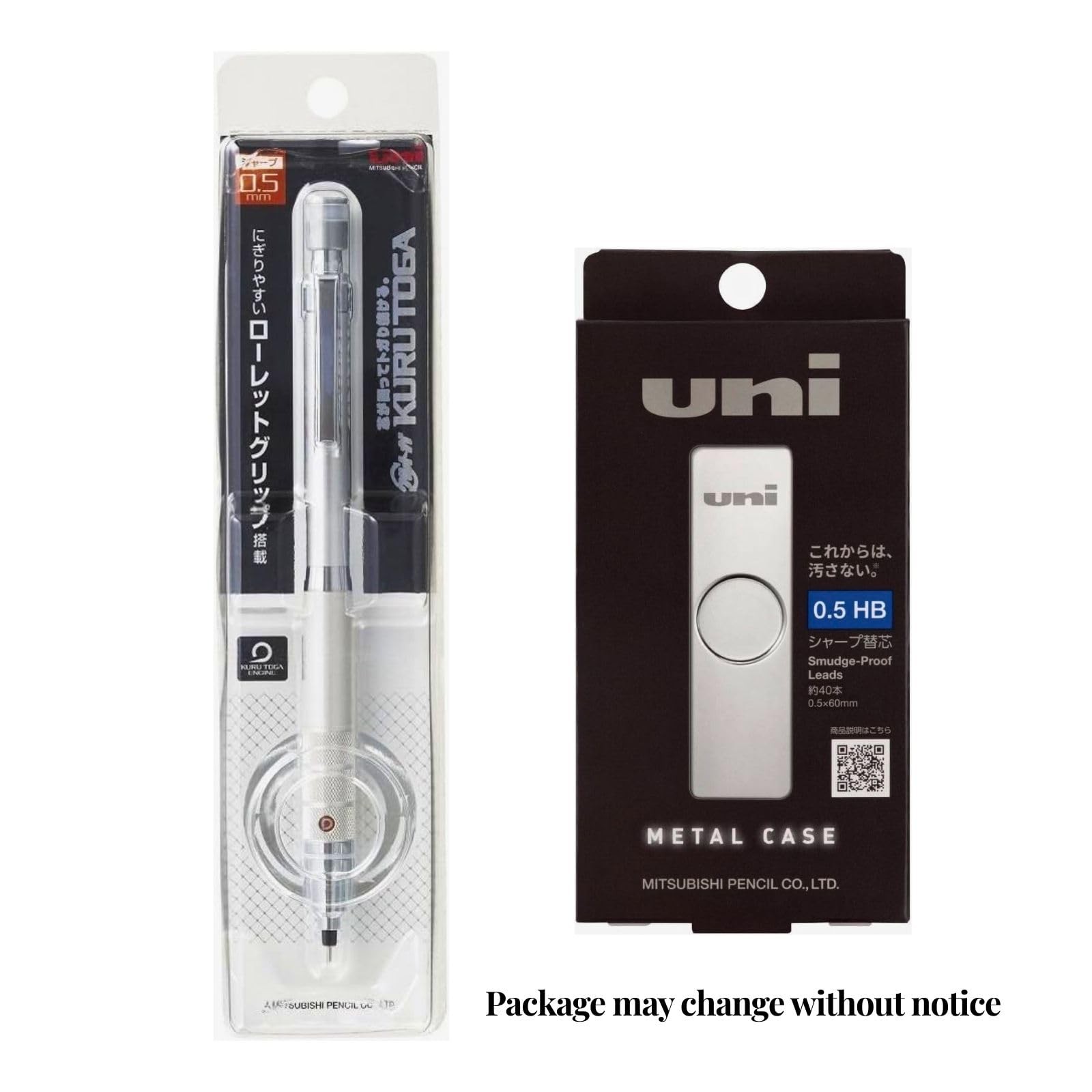 Uni Kuru Toga Roulette 0.5mm Mechanical Pencil, Silver Body (M510171P.26) Set…