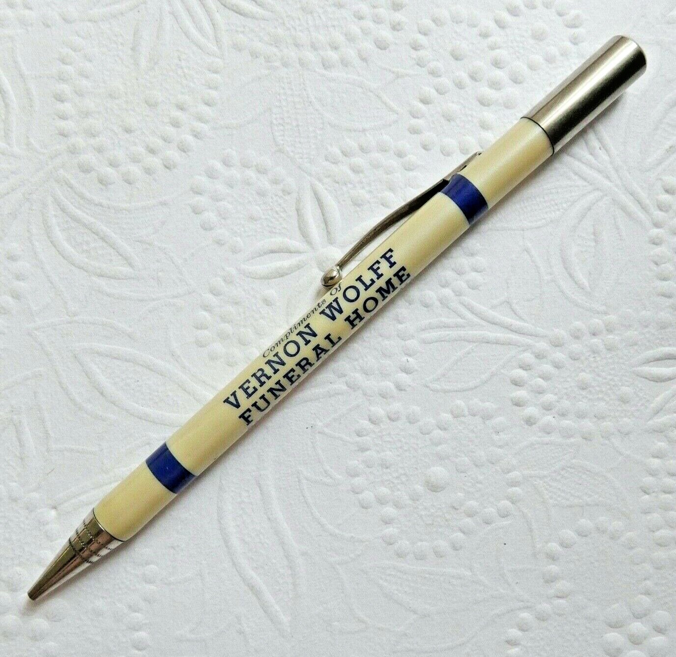 Vintage Vernon Wolff Funeral Home Advertising Mechanical Pencil Elgin, IL.