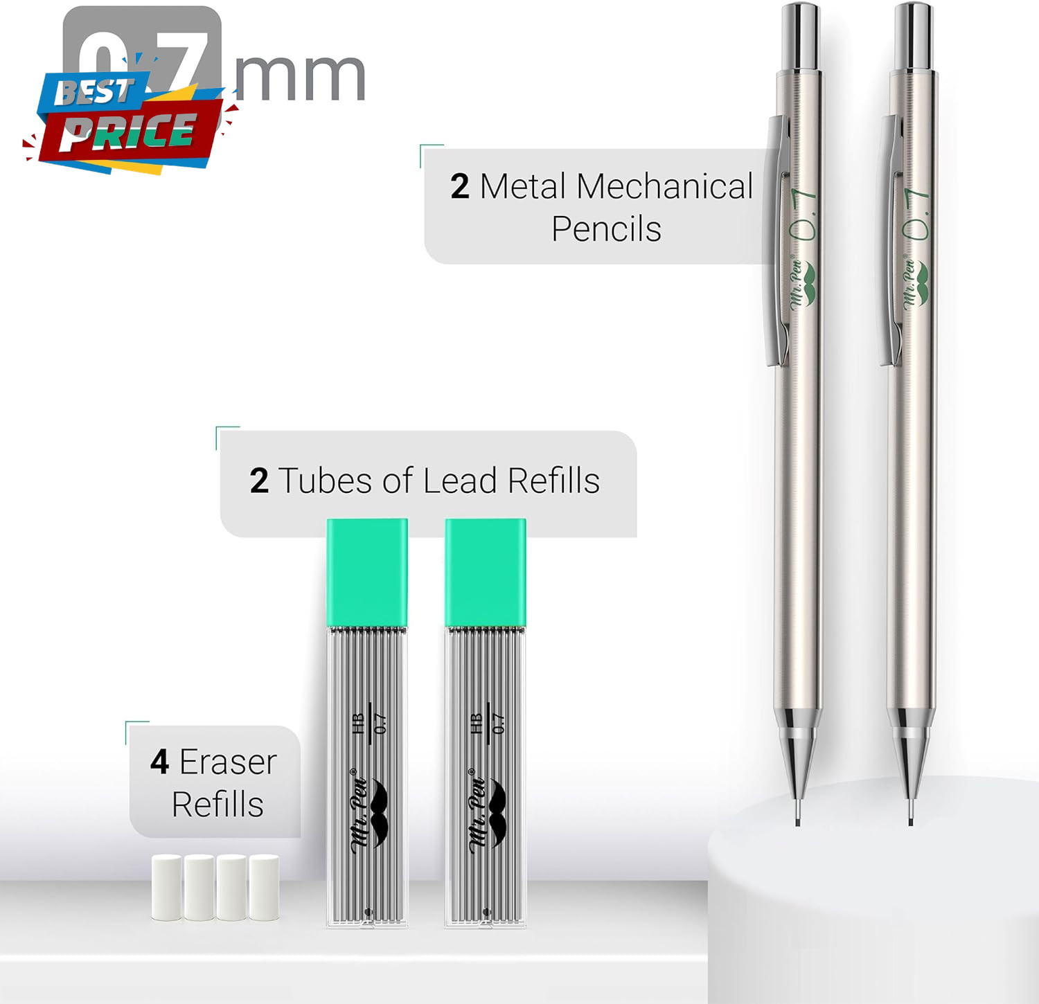 – Metal Mechanical Pencils, 0.7Mm, 2 Pack, Lead Pencil, Mechanical Pencil Metal