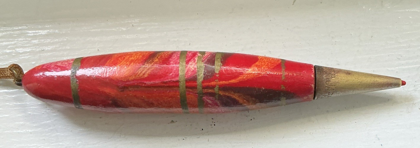 1930s Wooden Torpedo Mechanical Pencil With Tassel 3” Made In Japan Works