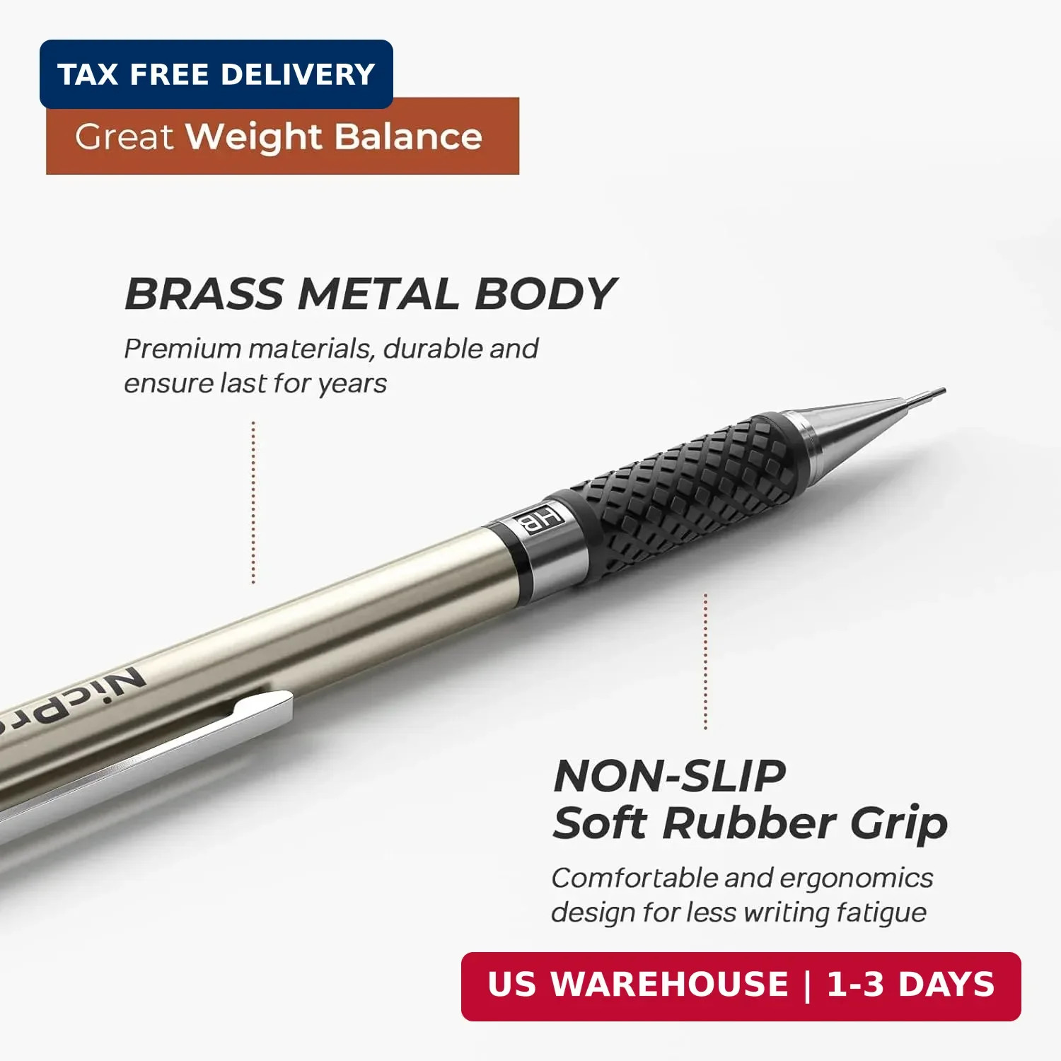 Nicpro 0.7 mm Art Mechanical Pencil Set in Storage Case, 3 PCS Metal Drafting Pe