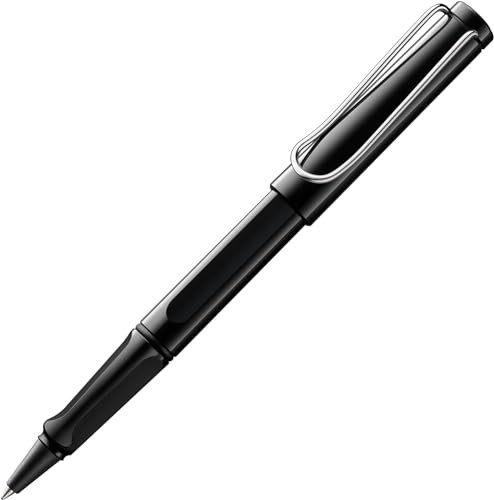 LAMY Safari Shiny Black Rollerball Pen – Ergonomic Grip Medium Line Width –