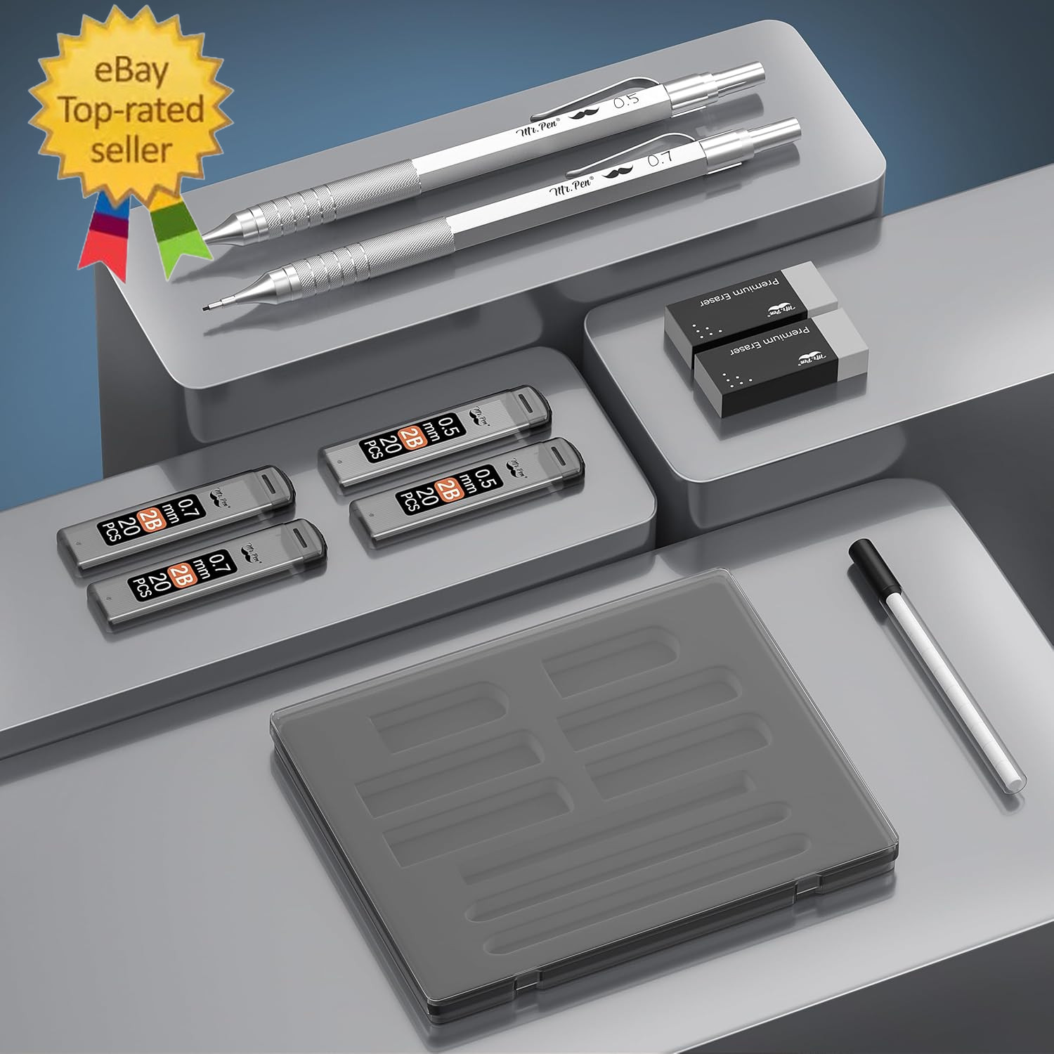 – Metal Mechanical Pencil Set with Lead Refills & Erasers, 2 Pack | 2 Sizes, 0.5