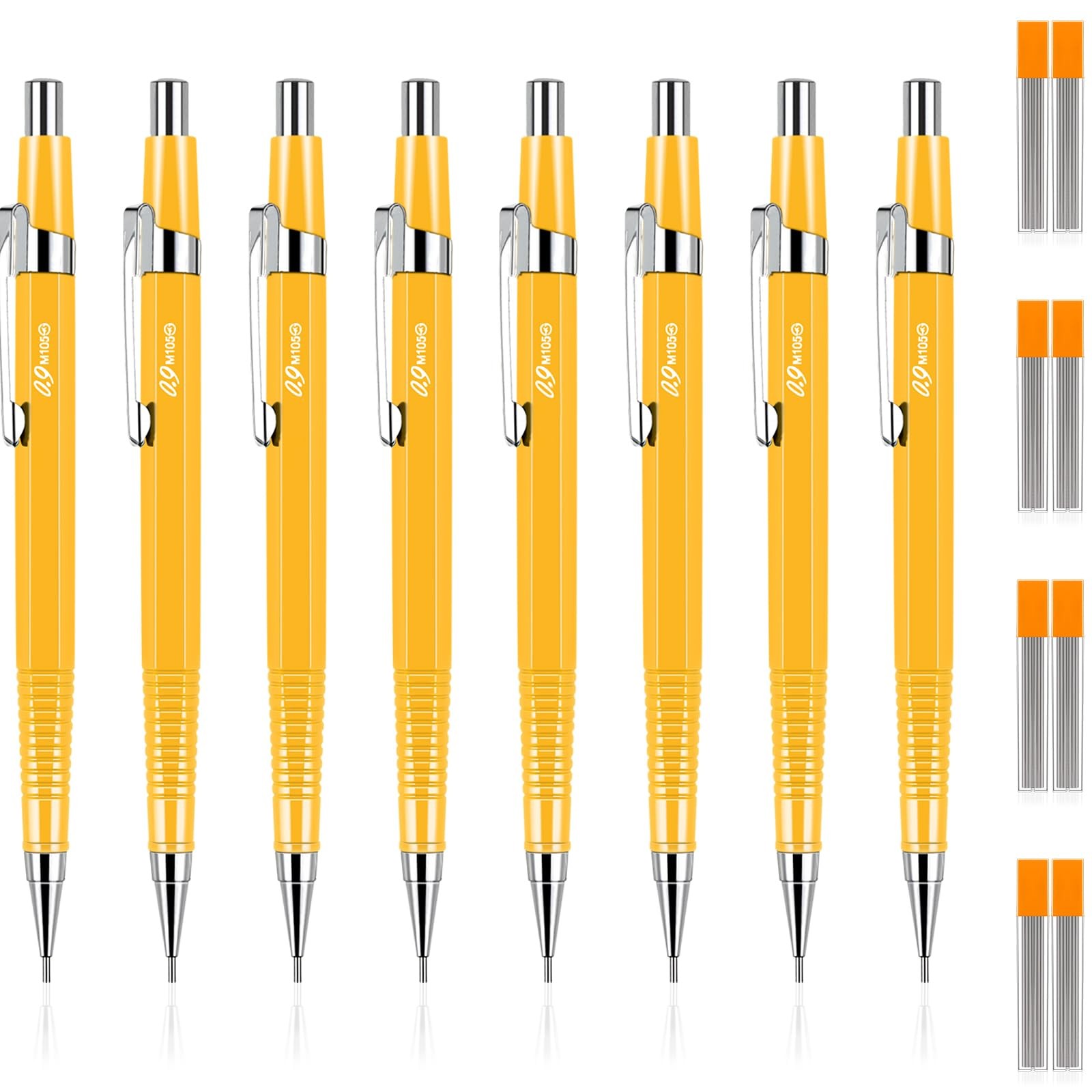 8 Pieces 0.9mm Metal Mechanical Pencils with Lead Refills, Durable Writing Tools