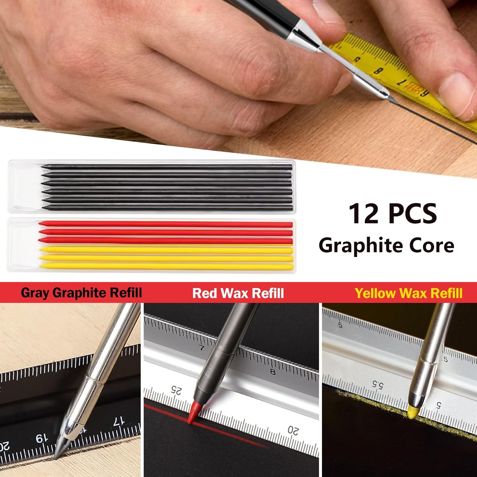 NORTOOOLS 2-Pack Carpenter Pencils with Built-in Sharpener, Heavy Duty Carpen…