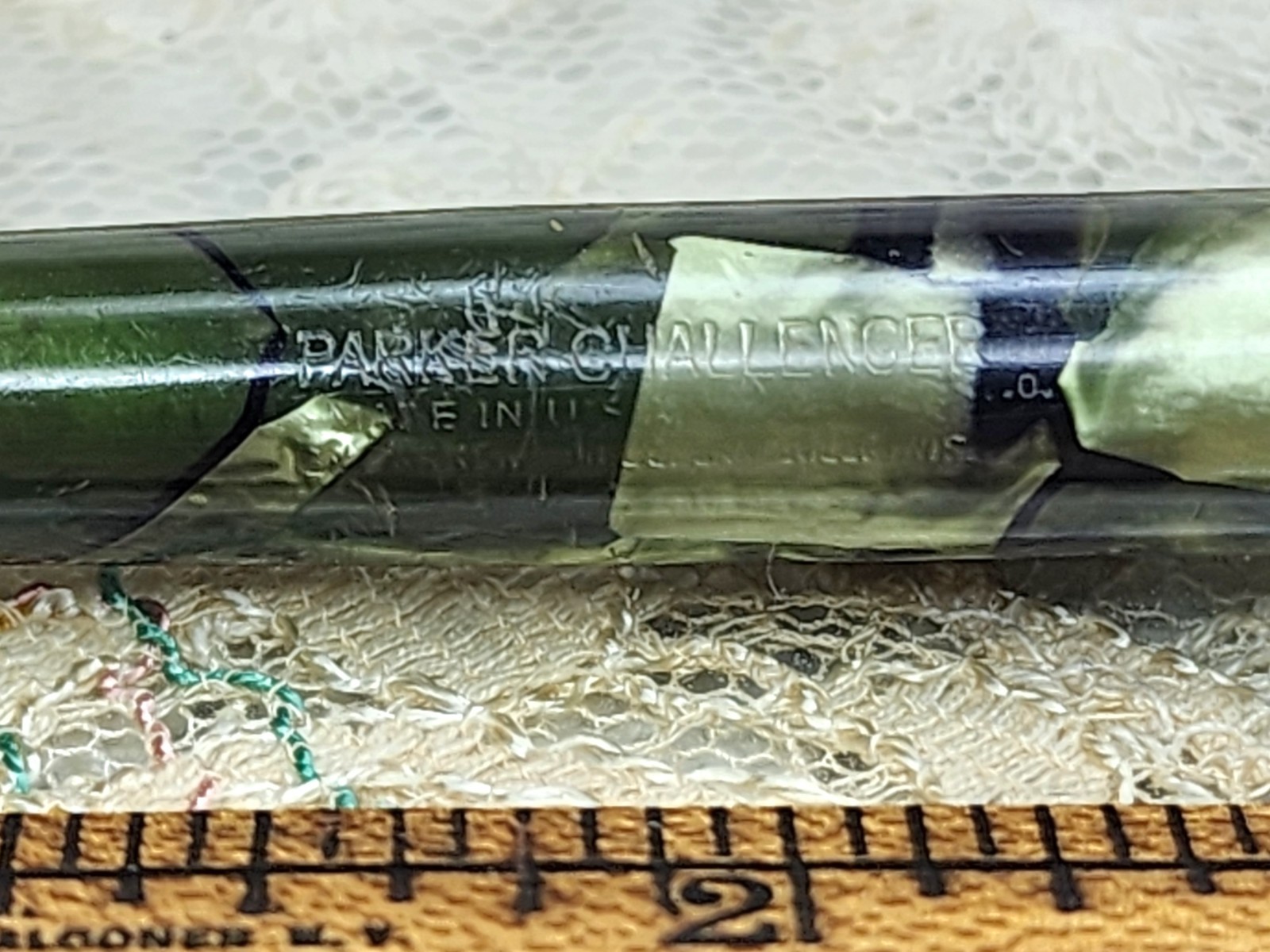 VTG Parker Challenger Pencil== Green Marbled Advertisng Tallman Cadilac Decatur