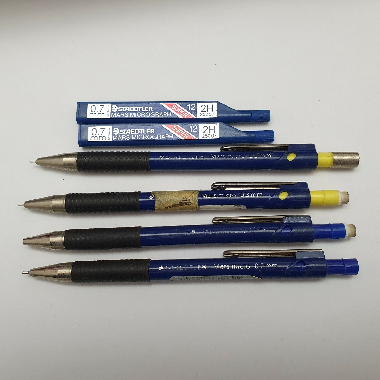 4 Used Mars Micro Pencils for PARTS – Very Used! + 2 refills