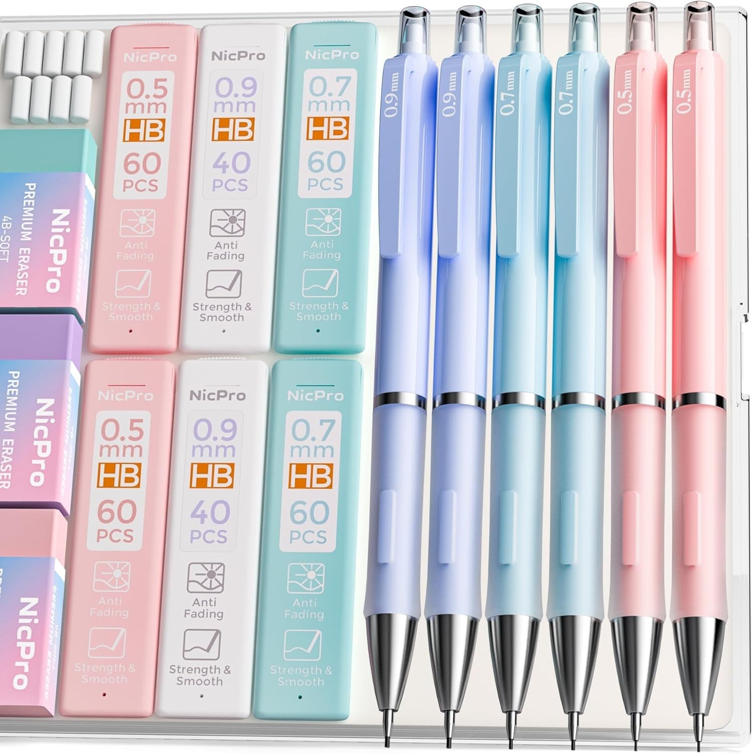 Cute 6-Piece Mechanical Pencil Set for Writing & Sketching – 0.5mm/0.7mm/0.9mm