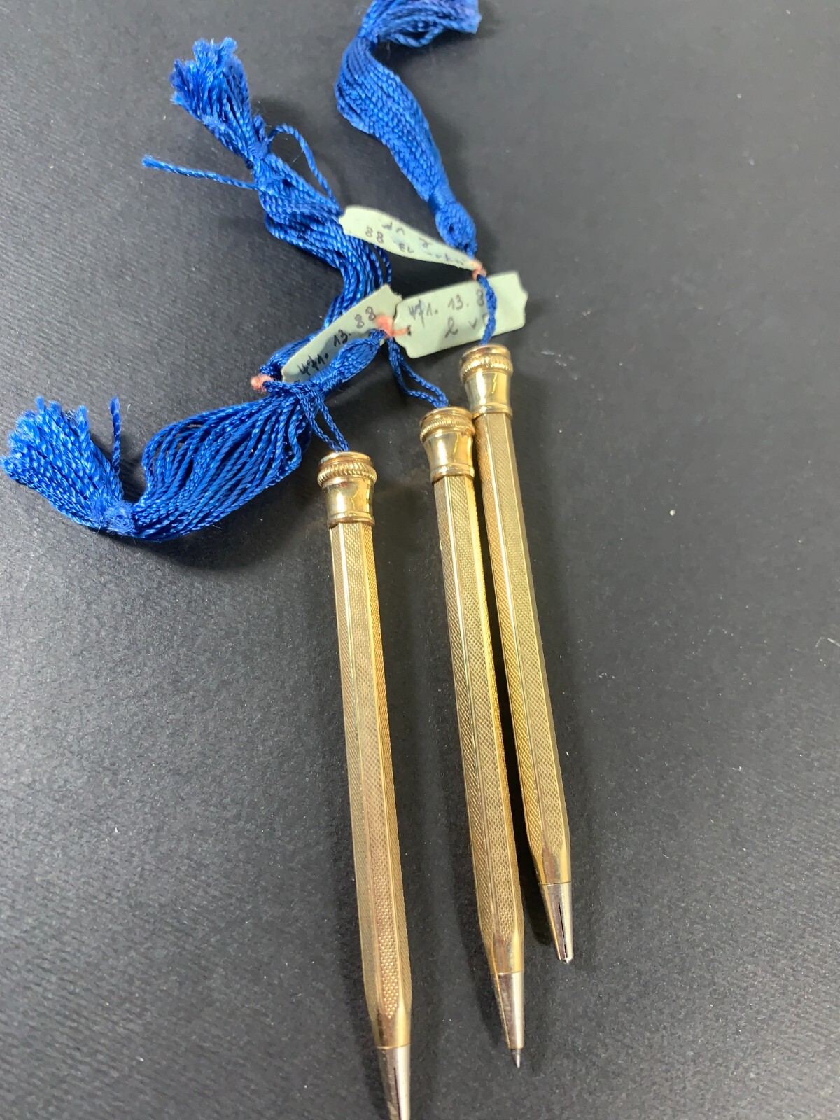 3x Art Deco Rolled Gold Propelling Mechanical Pencil Blue tassel
