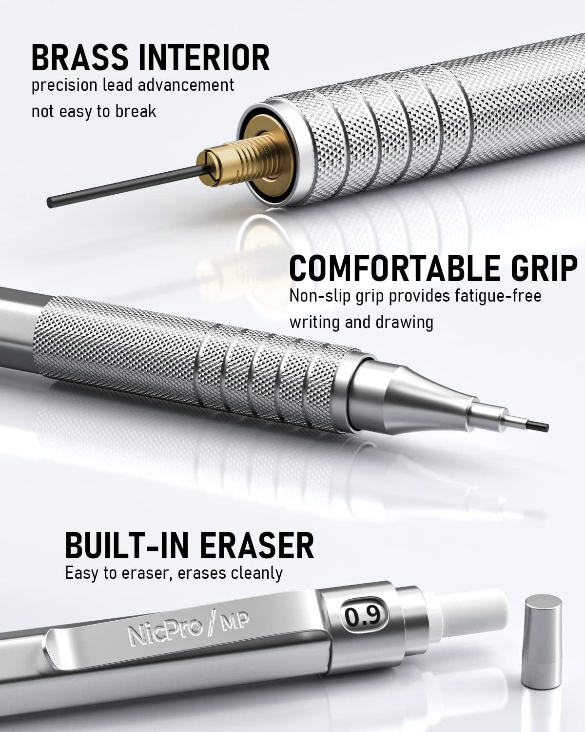 Nicpro 22PCS Metal Mechanical Pencil Set in Case, Art Drafting Pencil 0.5, 0.7