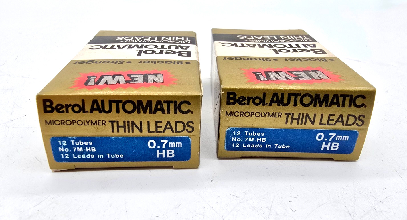 Lot of 2 Vintage Berol Automatic Thin Leads “HB” 0.7mm 2 box 12 Tubes ea NEW NOS
