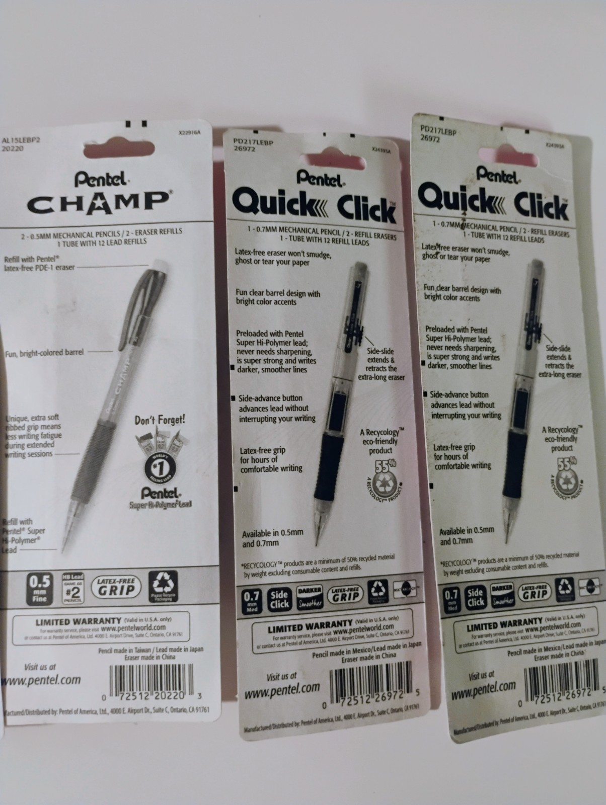(5) Pentel Mechanical Pencil Lot, Sharp, Champ, Quick Click, Twist Erase New