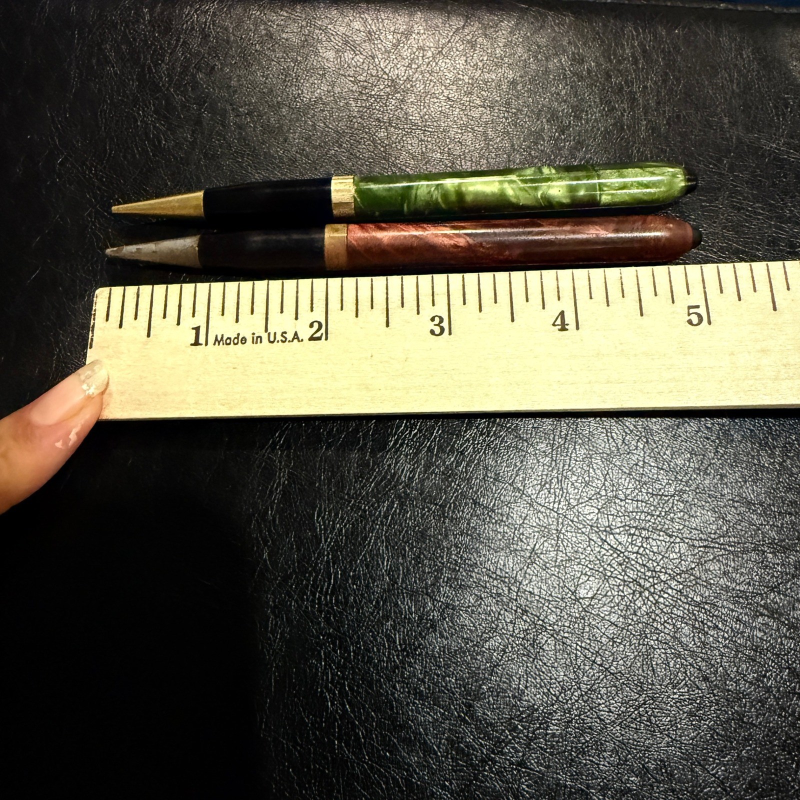 Lot 2 Vintage Marbled Celluloid Mechanical Pencils Red Green Art Deco Propelling