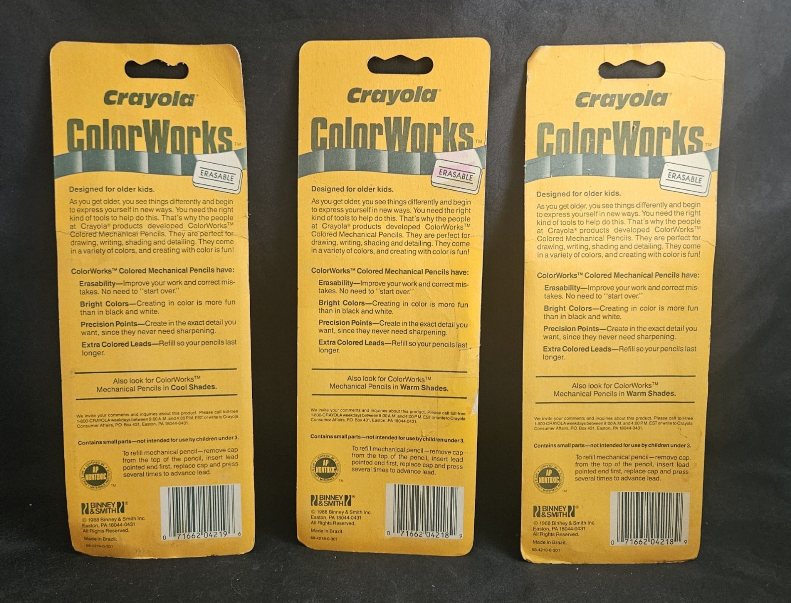 Three Packs 1988 Crayola Color Works Erasable Mechanical Lead Pencils NOS
