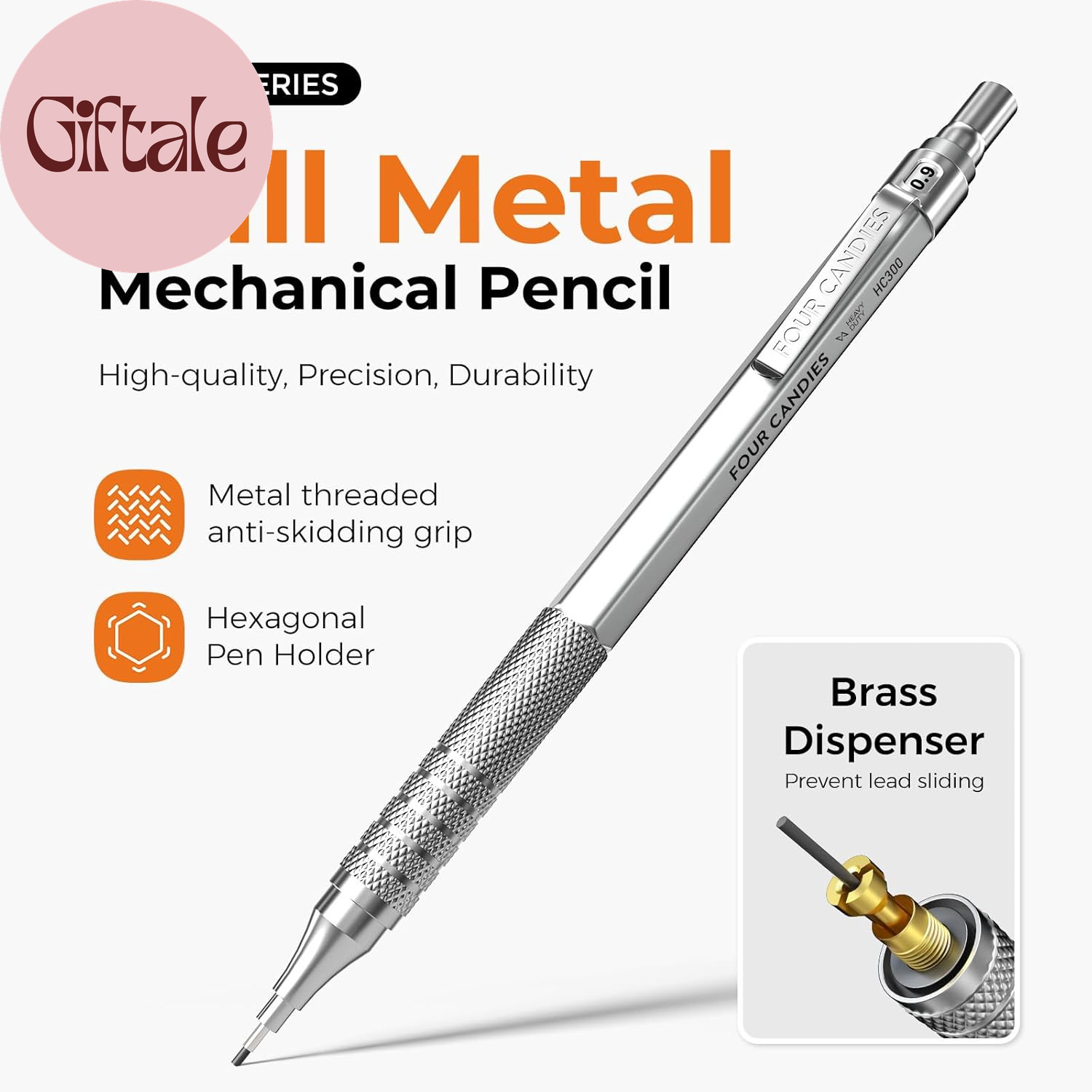Metal Mechanical Pencil Set, 3PCS Art Drafting Pencils 0.5, 0.7, 0.9MM & 2PCS 2M