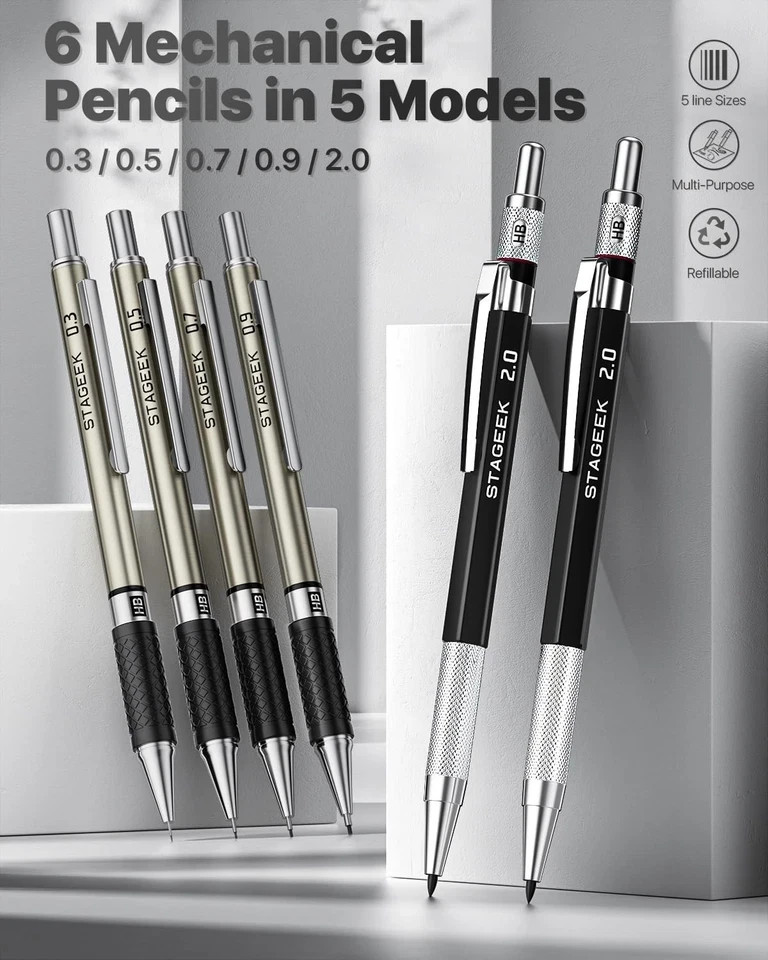 STAGEEK 37PCS Art Mechanical Pencil Set, Drafting Pencil 5 Sizes- 0.3, 0.5, 0…