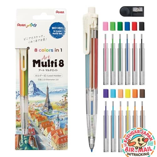 Pentel Art Multi 8 8-Color Mechanical Pencil with Refill Set XPH804ST fm Japan
