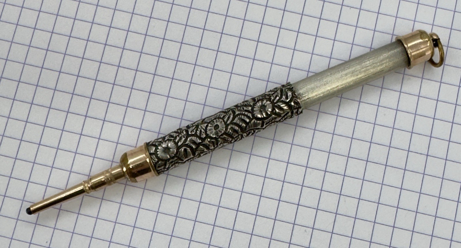Victorian Sterling Silver / Gold Filled Floral Repousse Magic Pencil