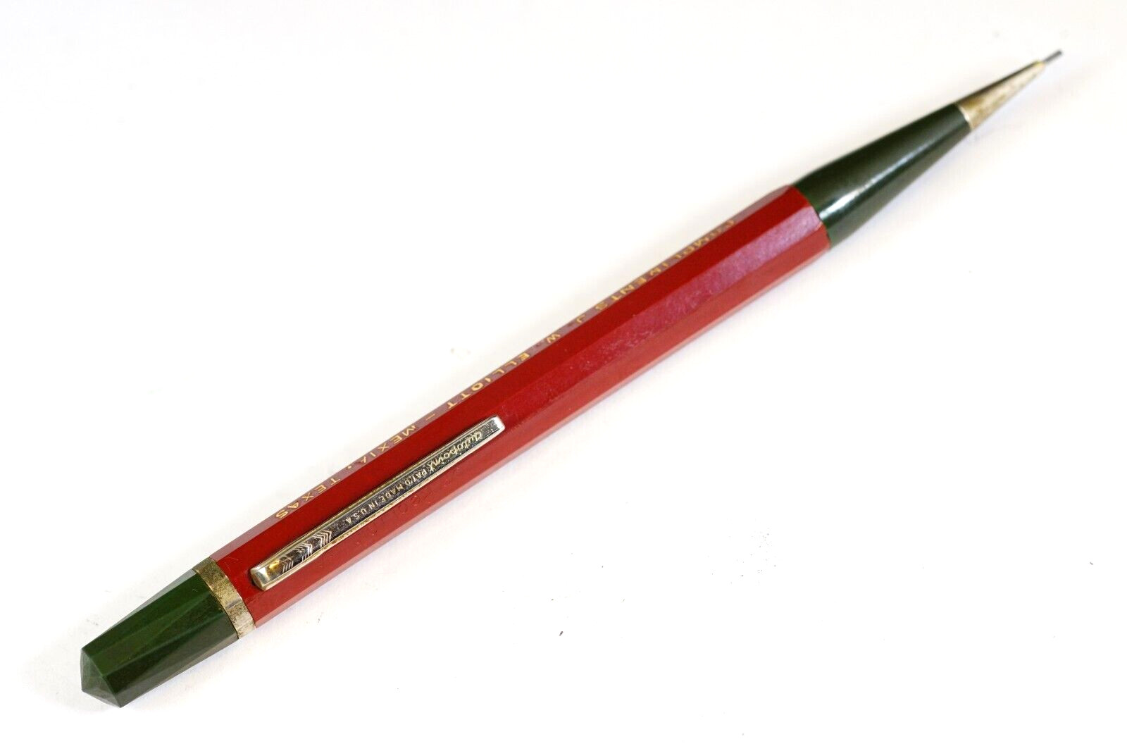 Mexia Texas JW Elliot AUTOPOINT Green & Maroon Real Thin Lead Mechanical Pencil
