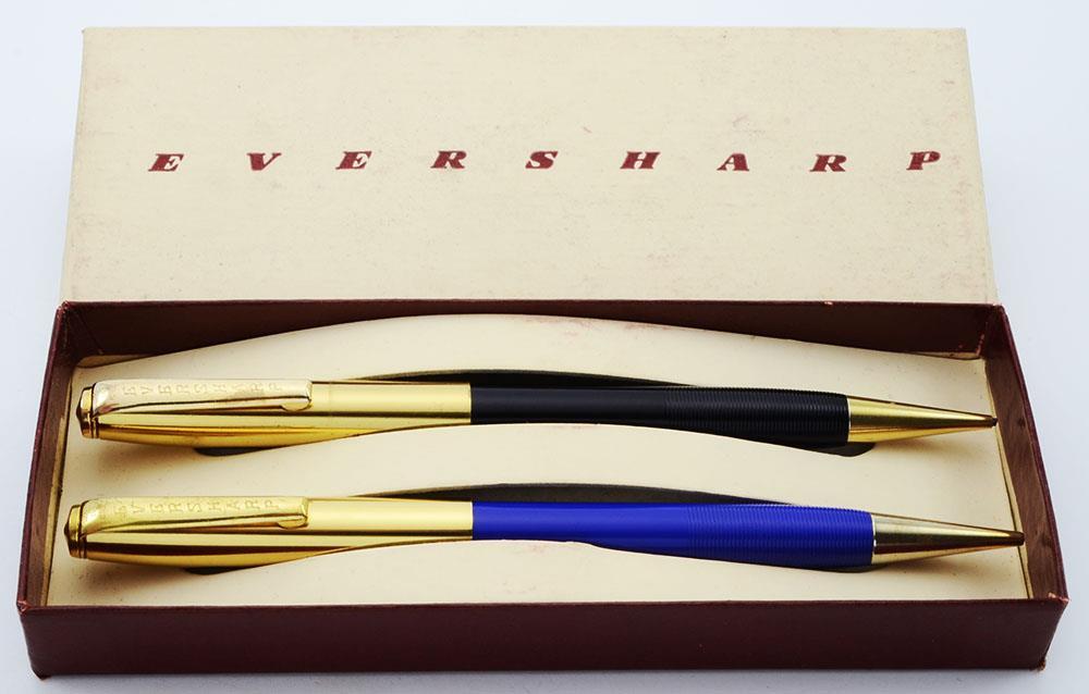 Eversharp 1604 Twin Pencil Set (1940s) – Blue & Black, 1.1mm, Gold Caps (New)
