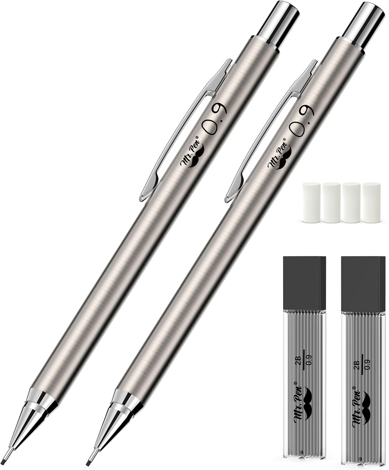 – Metal Mechanical Pencil Set with Lead Refills & Erasers, 2 Pack |