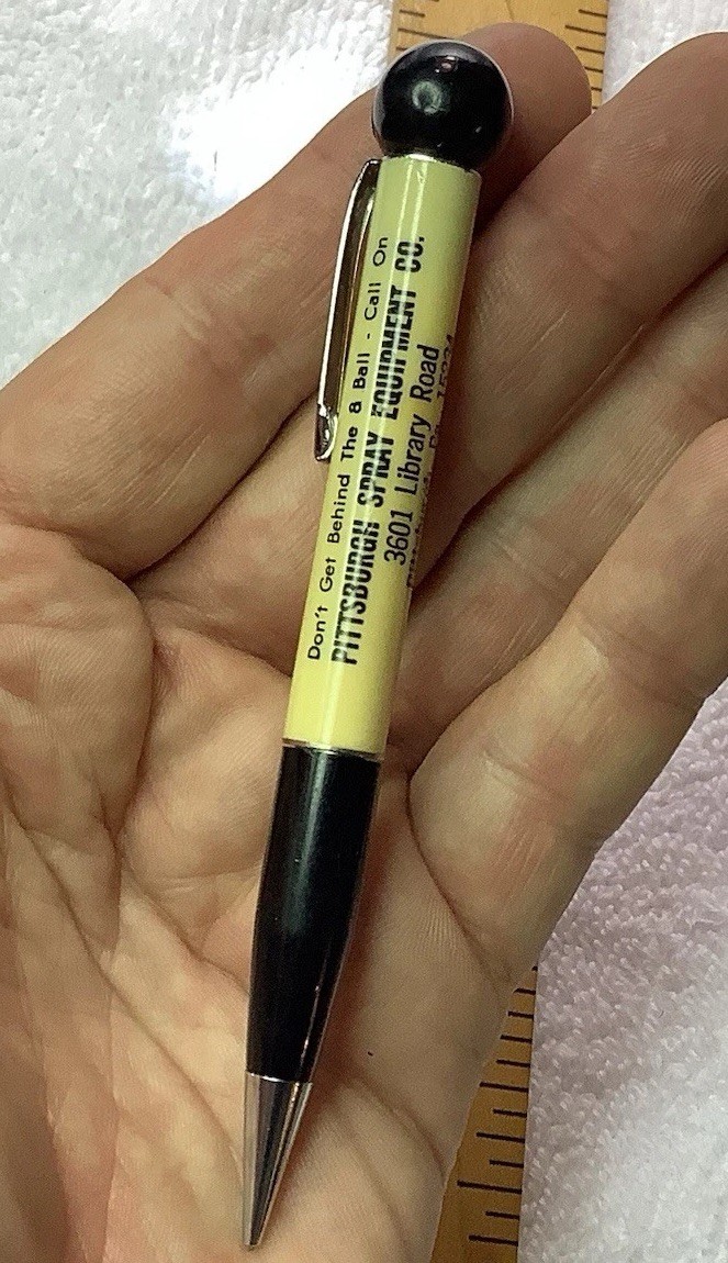 Vintage RITEPOINT Mechanical Pencil Pittsburgh Advertising 8 Ball On Top Pool