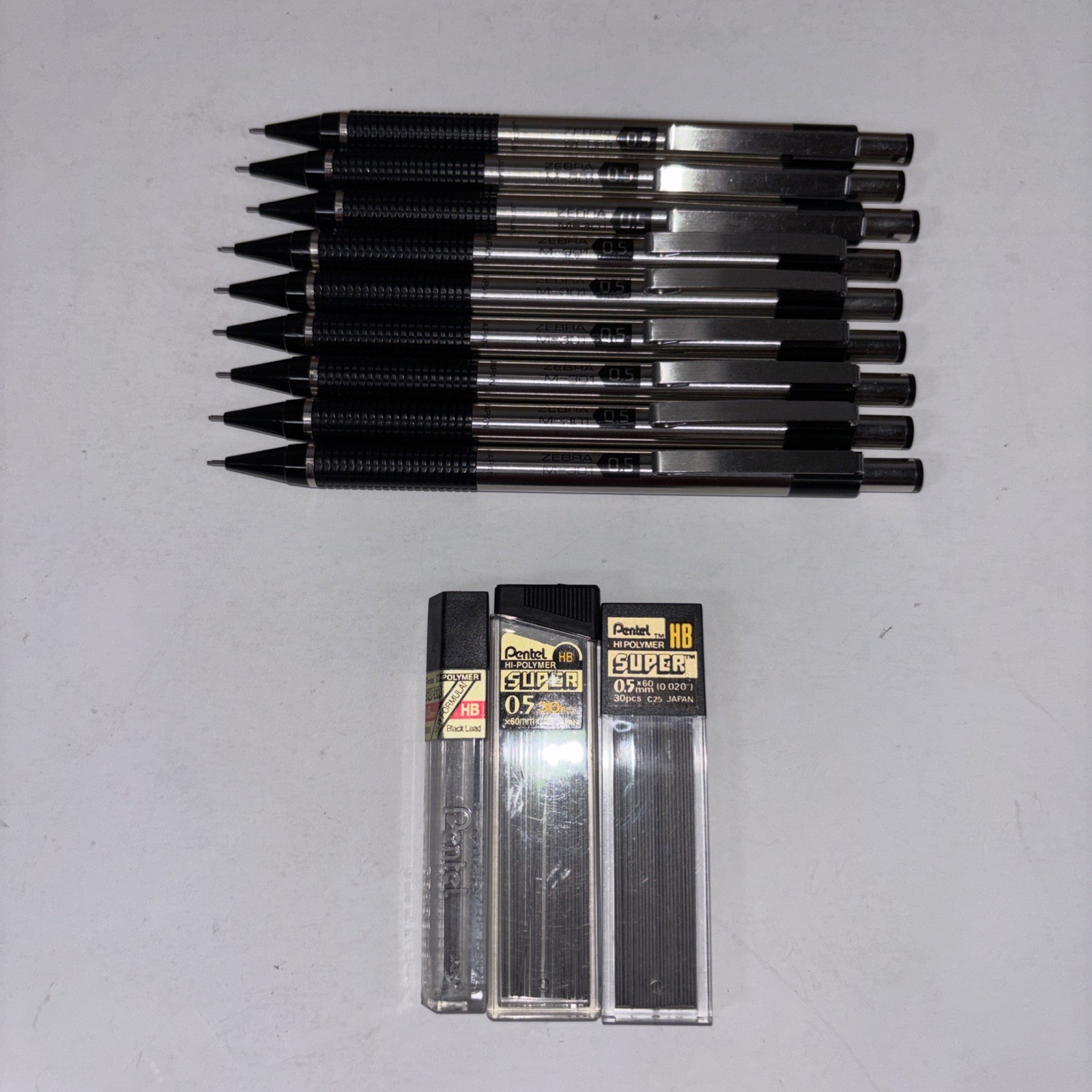 Zebra M-301 Mechanical Pencil Lot of 9 0.5mm Refillable w/ Lead Japan NWOB