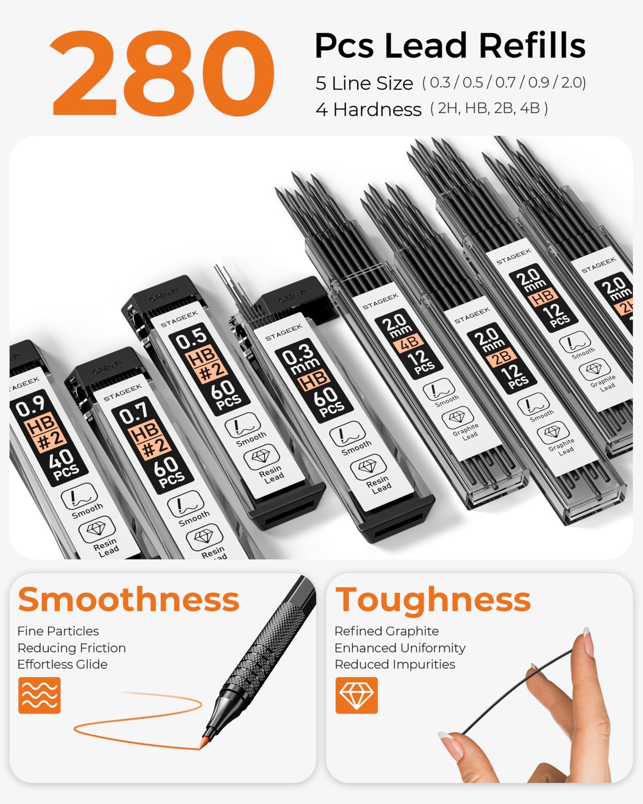 STAGEEK Metal Mechanical Pencil Set in Leather Case, 5PCS Art Drafting Black