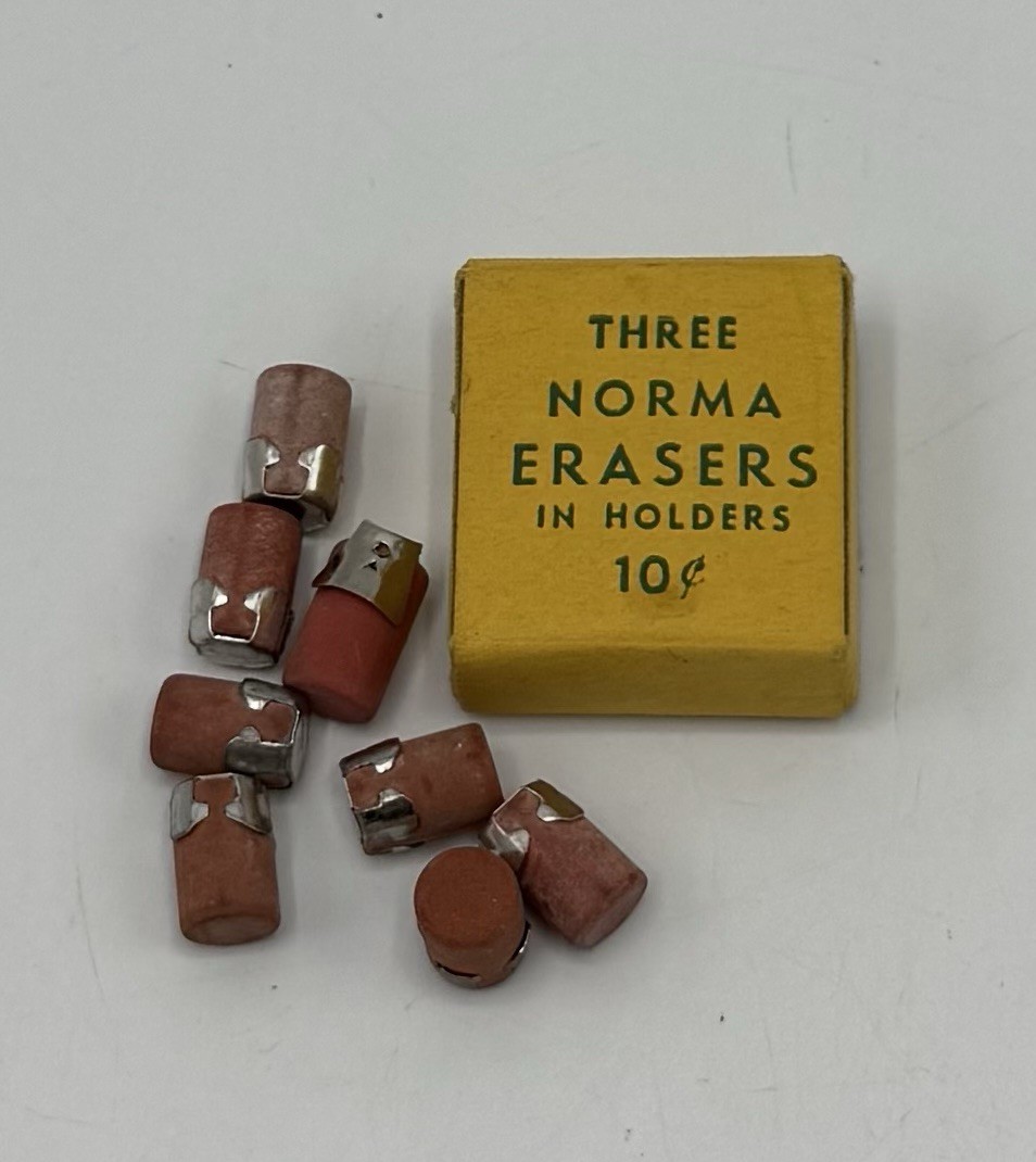 Small Vintage Box NORMA 8 Red Erasers in holders 10 cents RARE