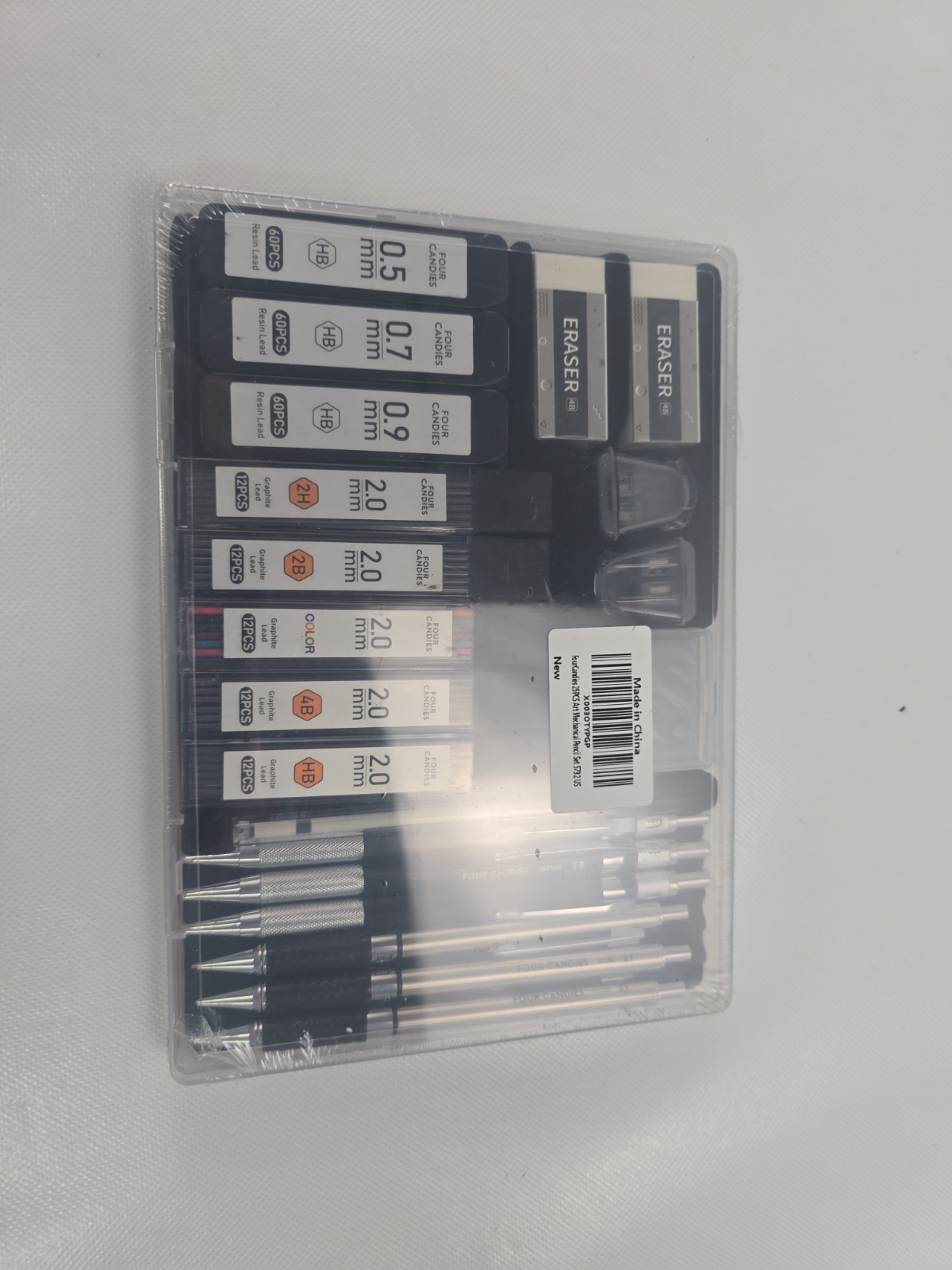 Four Candies 6-Mechanical Pencil Case, Black – 20 Total Pieces