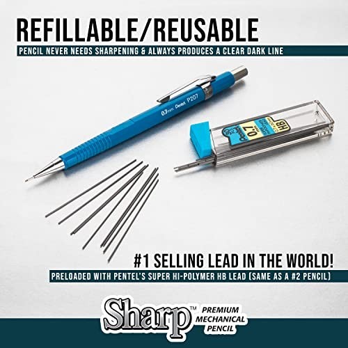 Pentel Sharp Mechanical Pencil, (0.5mm), Fine Line, Black Barrel, Pack of 4 (P20
