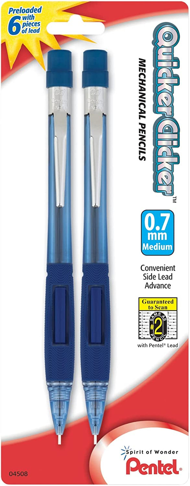 Pentel Quicker Clicker Automatic Pencils, 0.7Mm, Transparent Blue Barrel and Pur