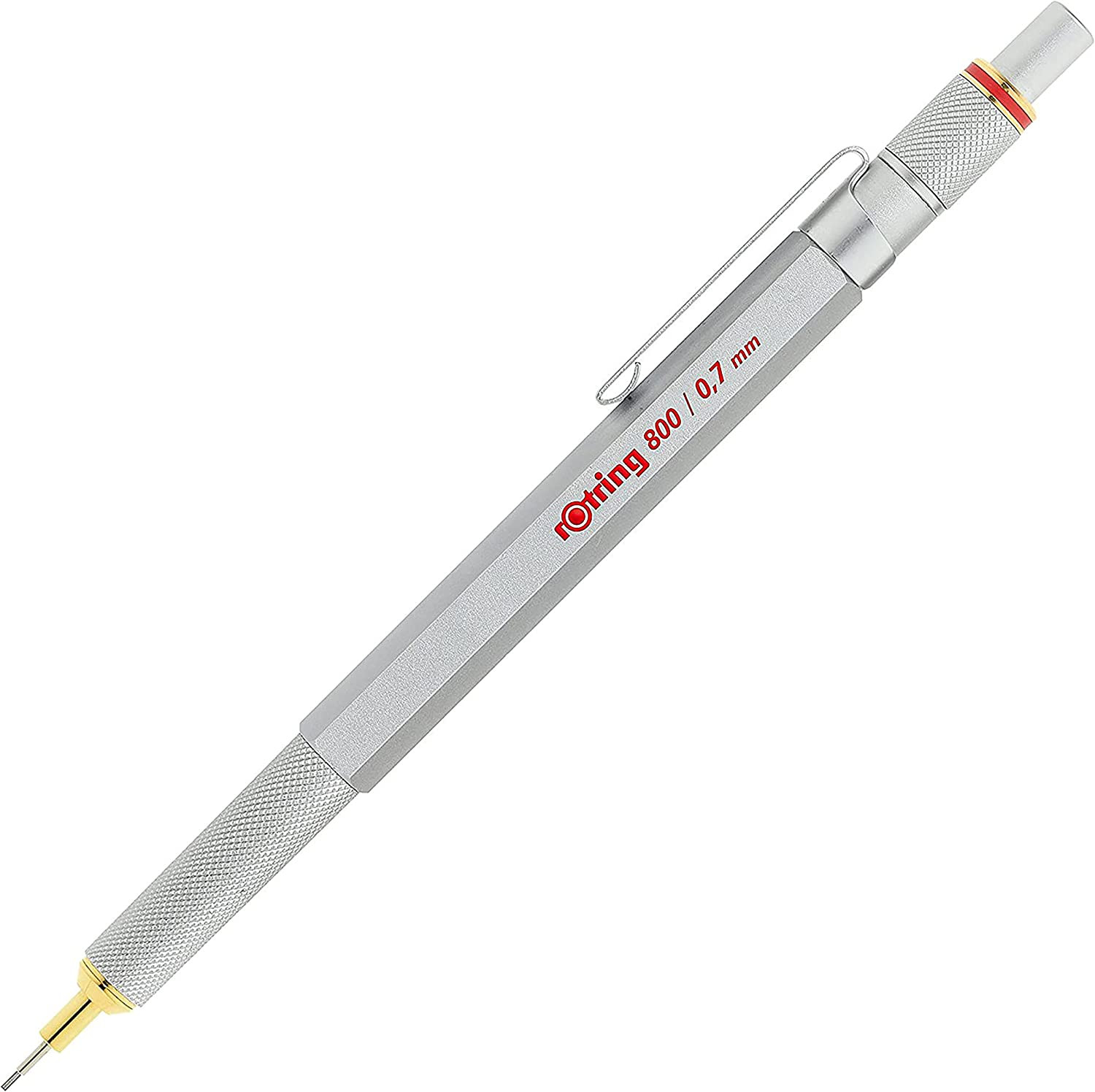 0.7mm Mechanical Pencil Silver Metal Barrel Retractable Twist Click Knurled Grip