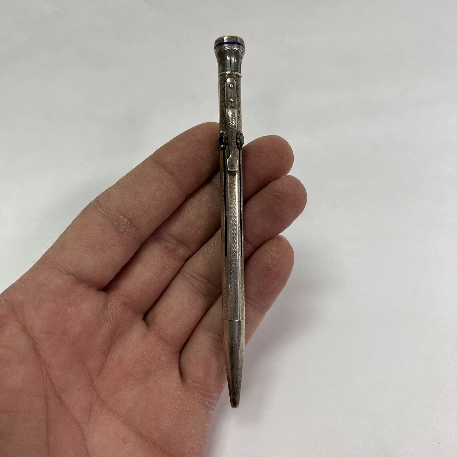 VINTAGE GOLDFINK MECHANICAL 4 COLOR PENCIL 900 SOLID SILVER AND ENAMEL