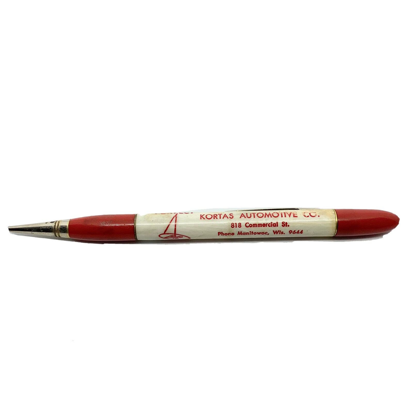 Vintage Redipoint Mechanical Pencil Advertising Automotive White Red Bakelite